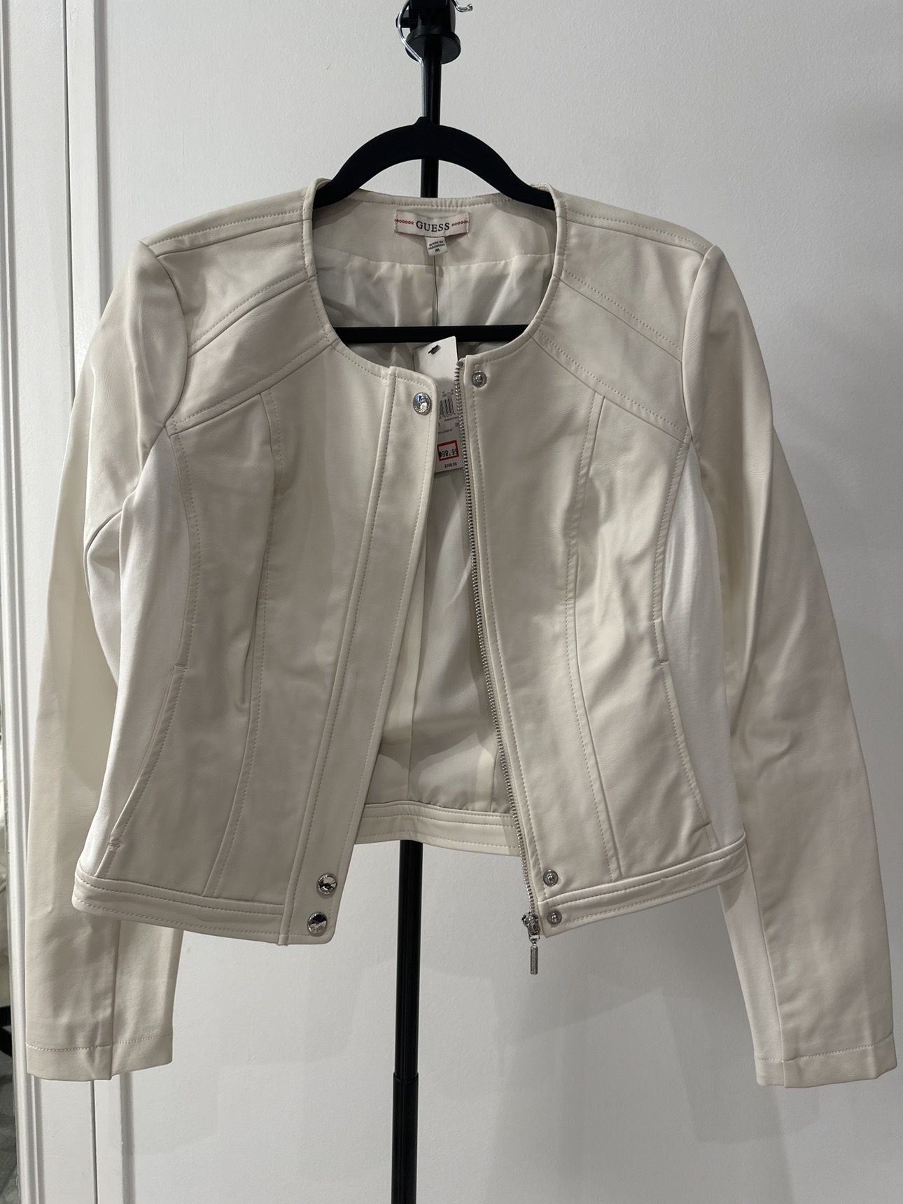 *NEW* Guess Light Beige/White Leather Jacket (M)