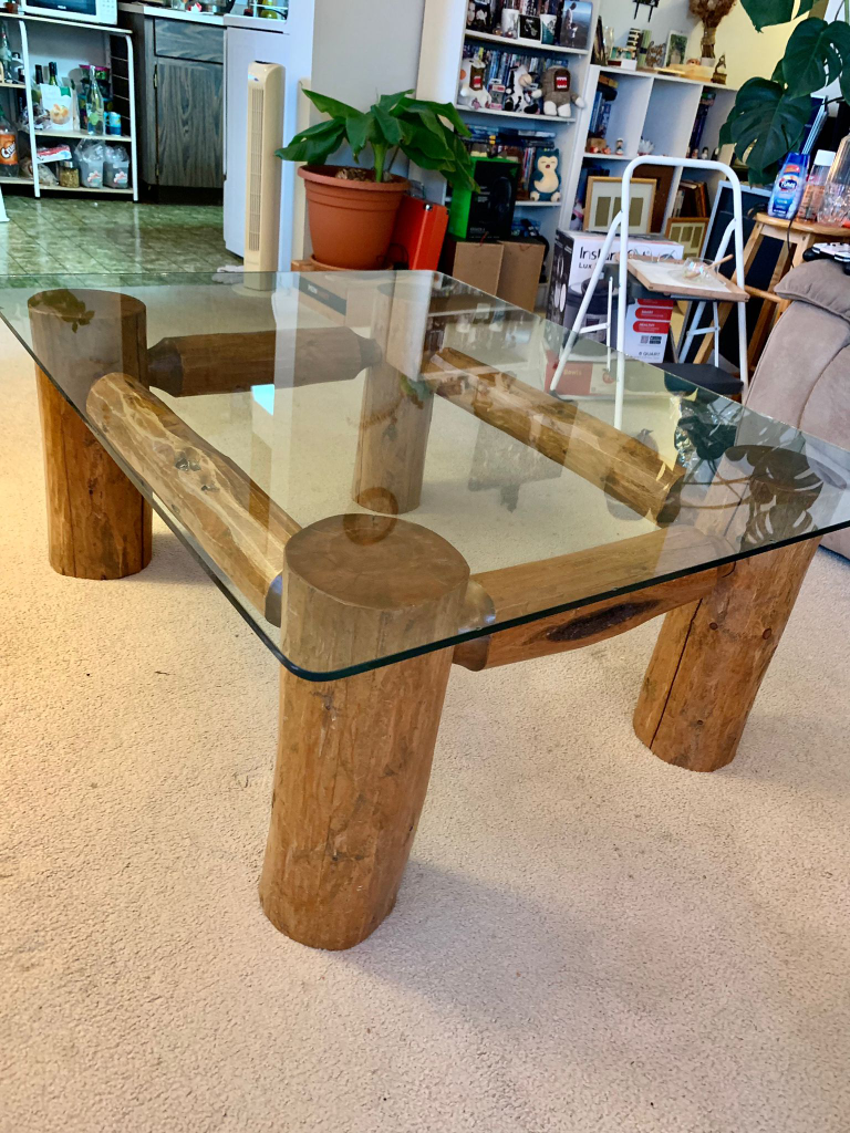 Rustic Oak Coffee Table with Glass Top