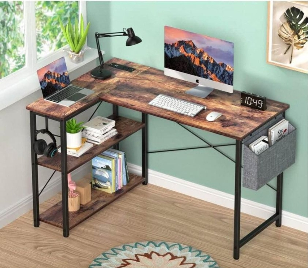 Mr IRONSTONE L Shaped Computer Desk with Power Outlet thumbnail