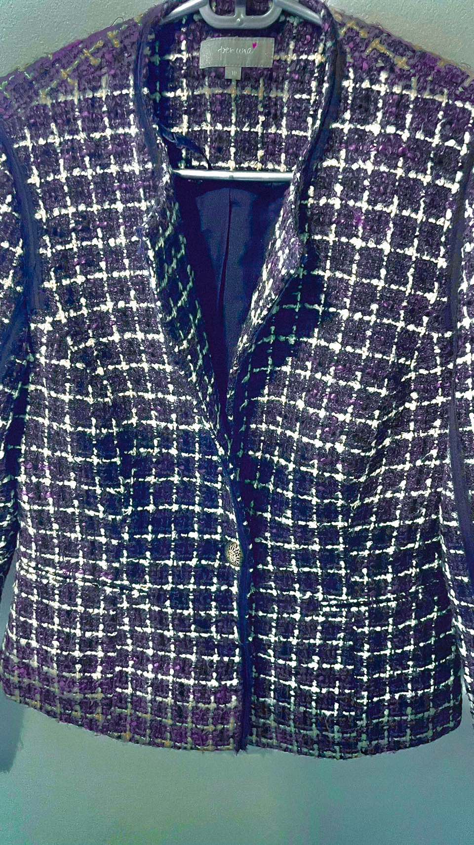 Purple & white boucle blazer jacket image indicator(2)