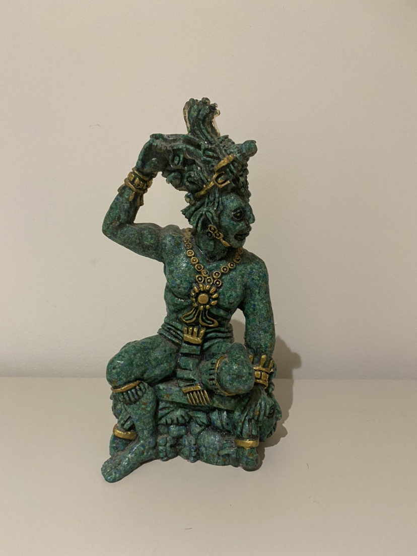 Aztec Mayan Tribal Warrior Statue Green Gold thumbnail