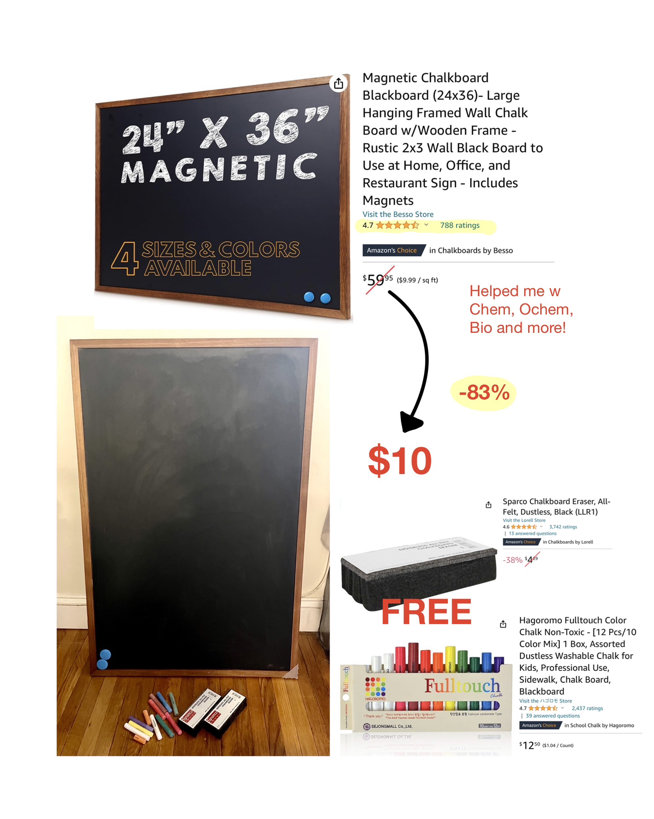 24 x 36 Chalkboard (Chalks + eraser included)