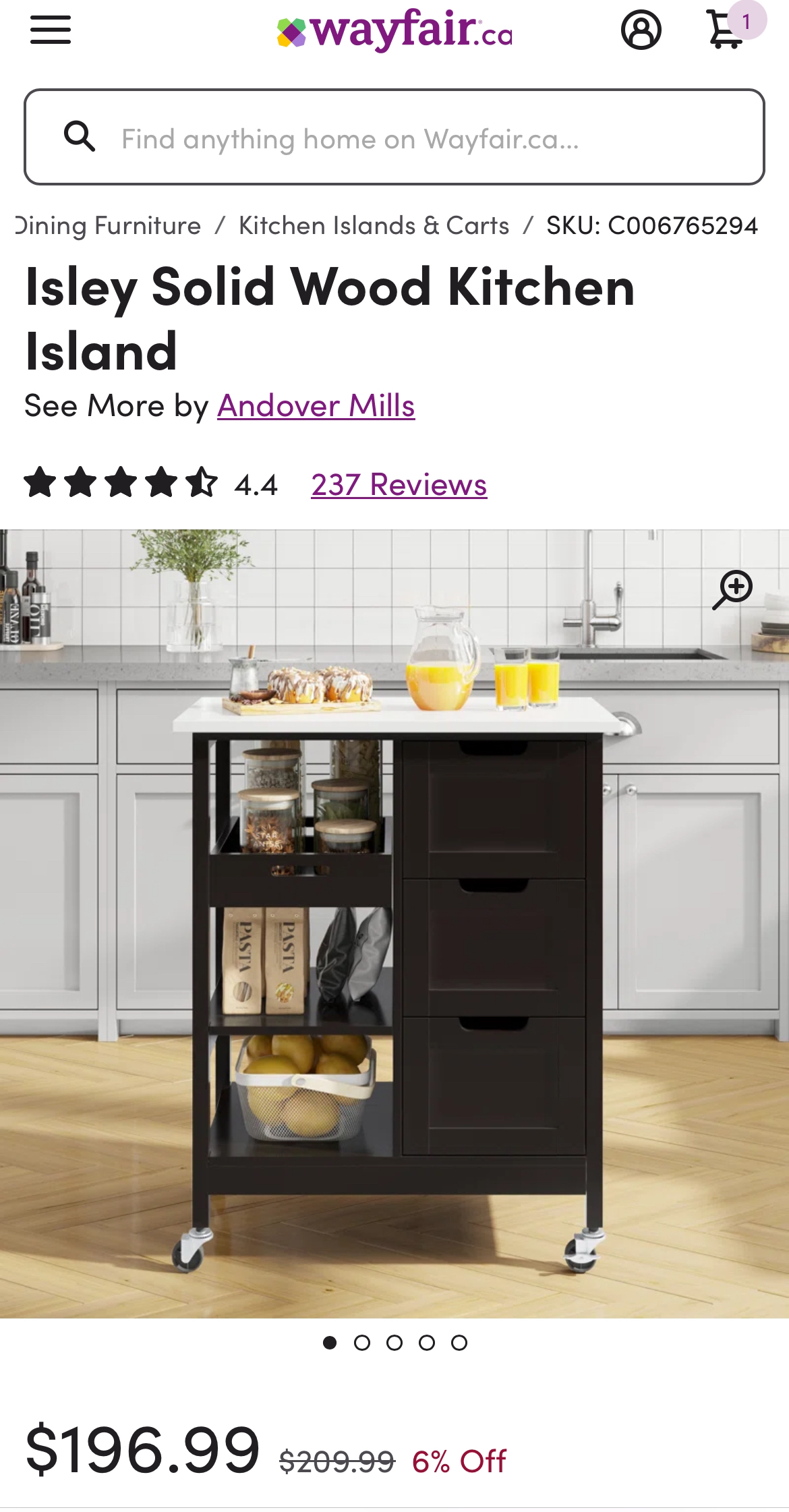 Wayfair Isley Solid Wood Kitchen Island thumbnail