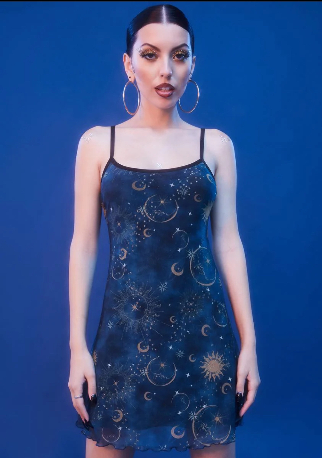 NEW no tag - XS Dolls Kill Horoscopez Slip Dress Dark Navy Blue thumbnail