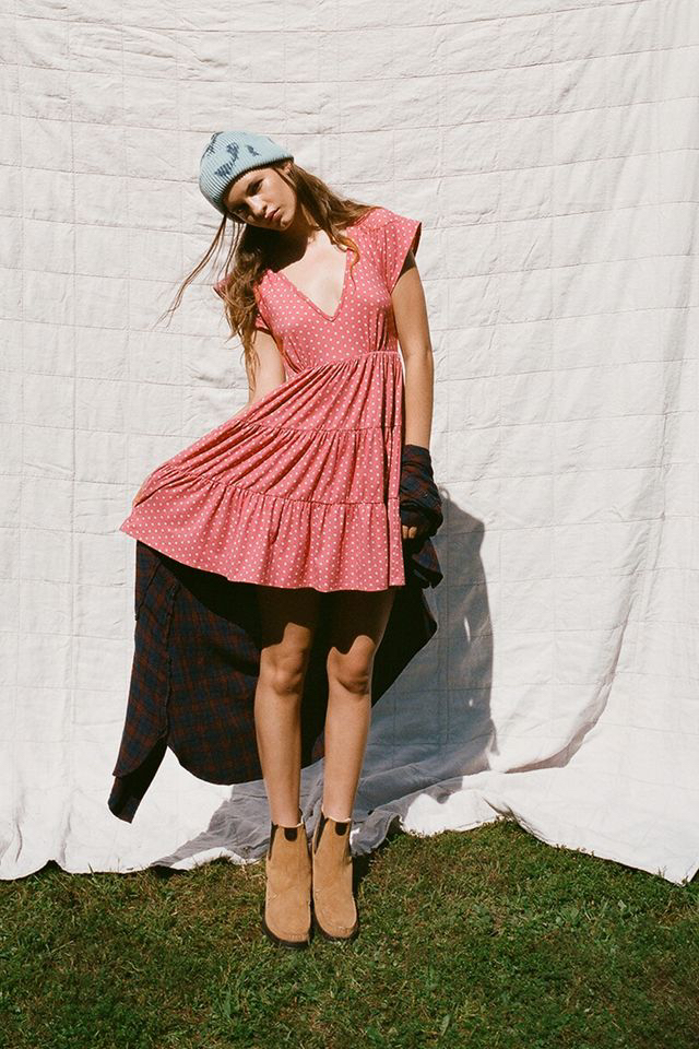 ☃️❤️ urban outfitters pink julia ruffle mini dress XS thumbnail