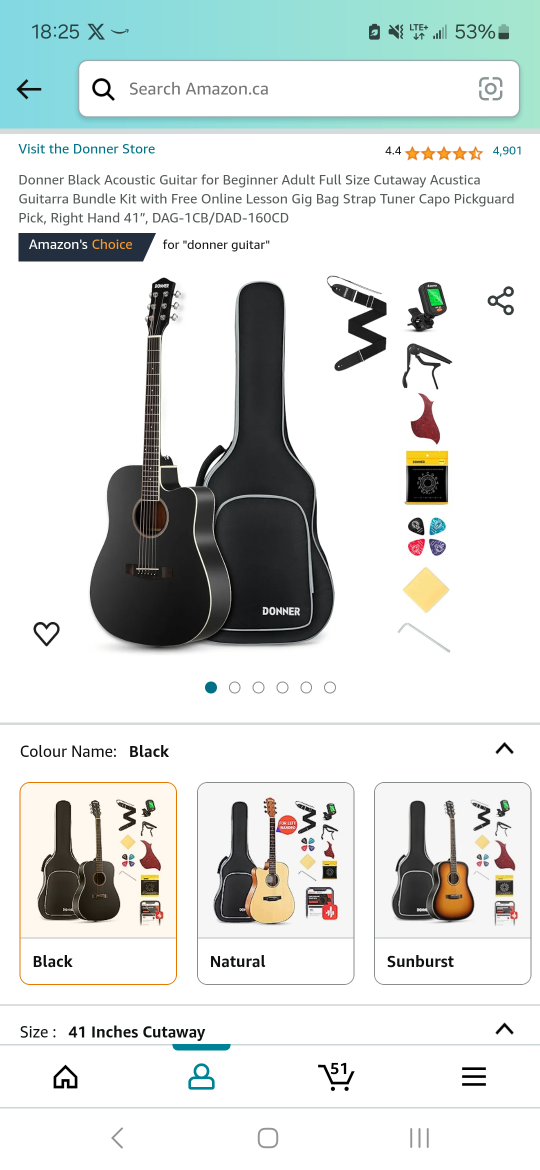 Donner acoustic guitar in black