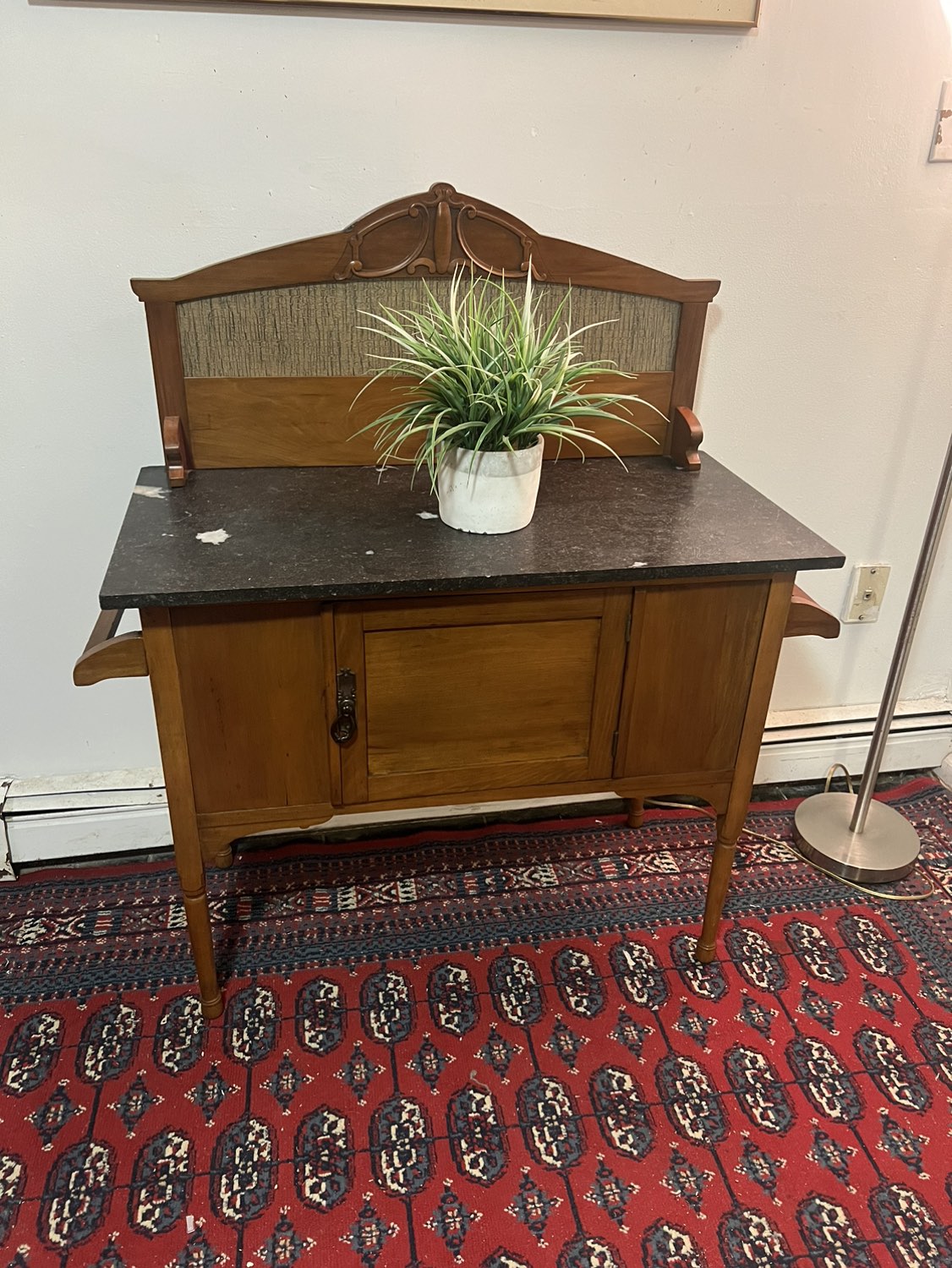 Vintage Marble Top Side Table w/Cabinet