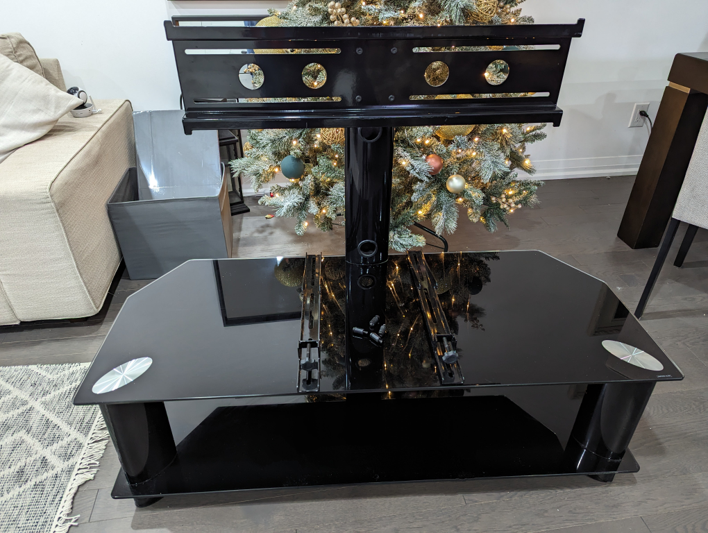 two tier glass tv stand with mount