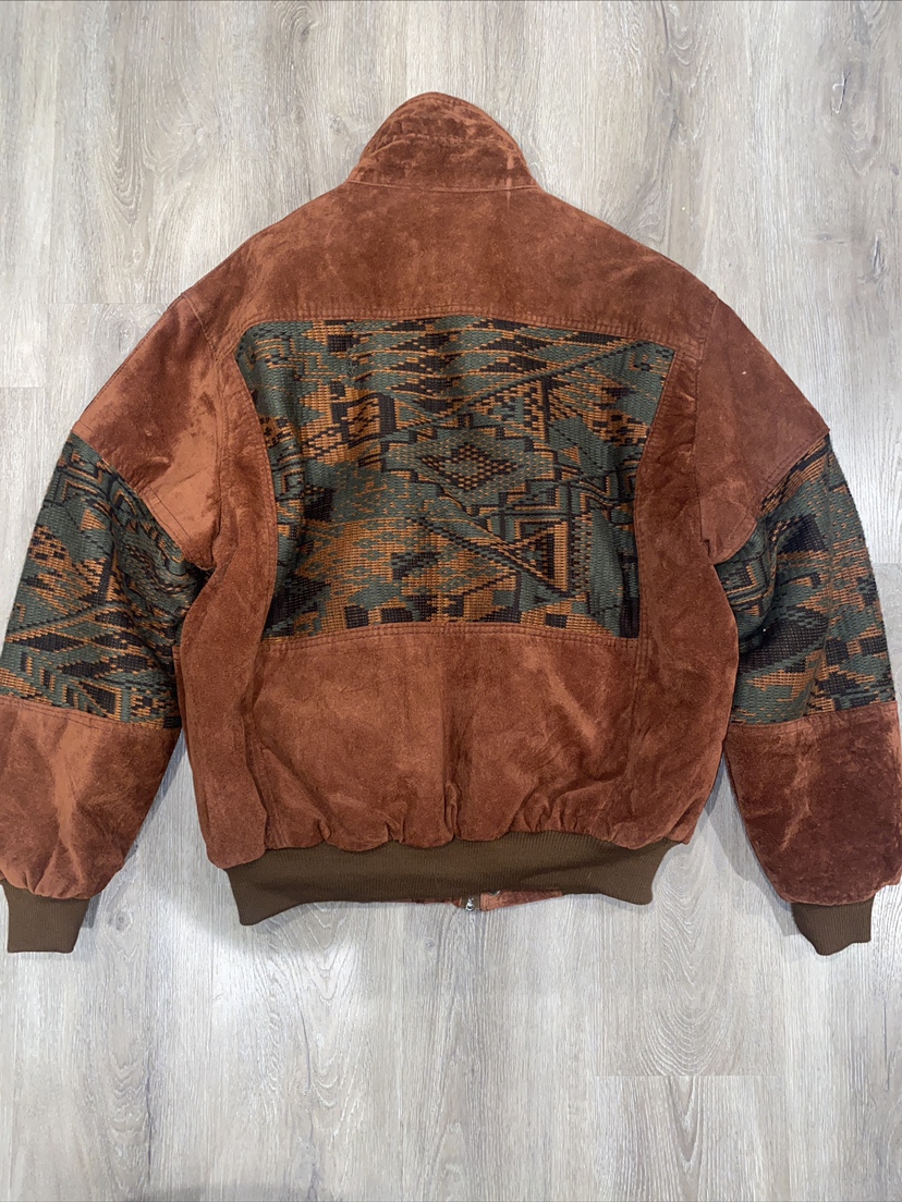 Vintage Men’s Suede Bomber Jacket Boho Aztec Made In Italy Large image indicator(6)