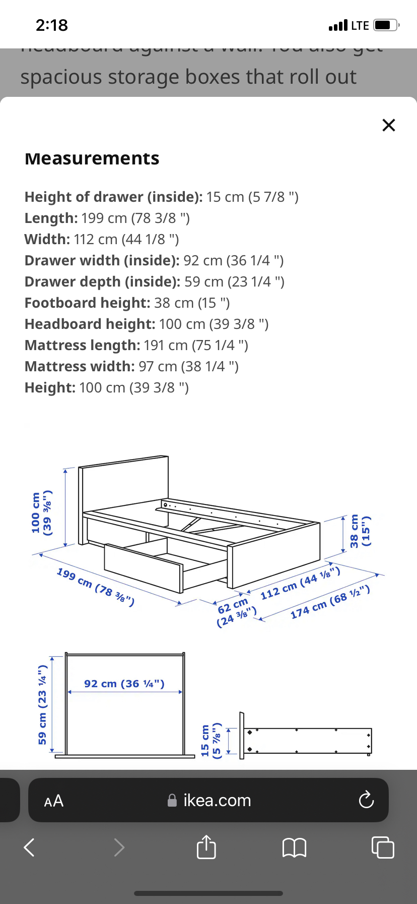 Single/Twin Bed with storage and mattress - Ikea Malm - photo 2