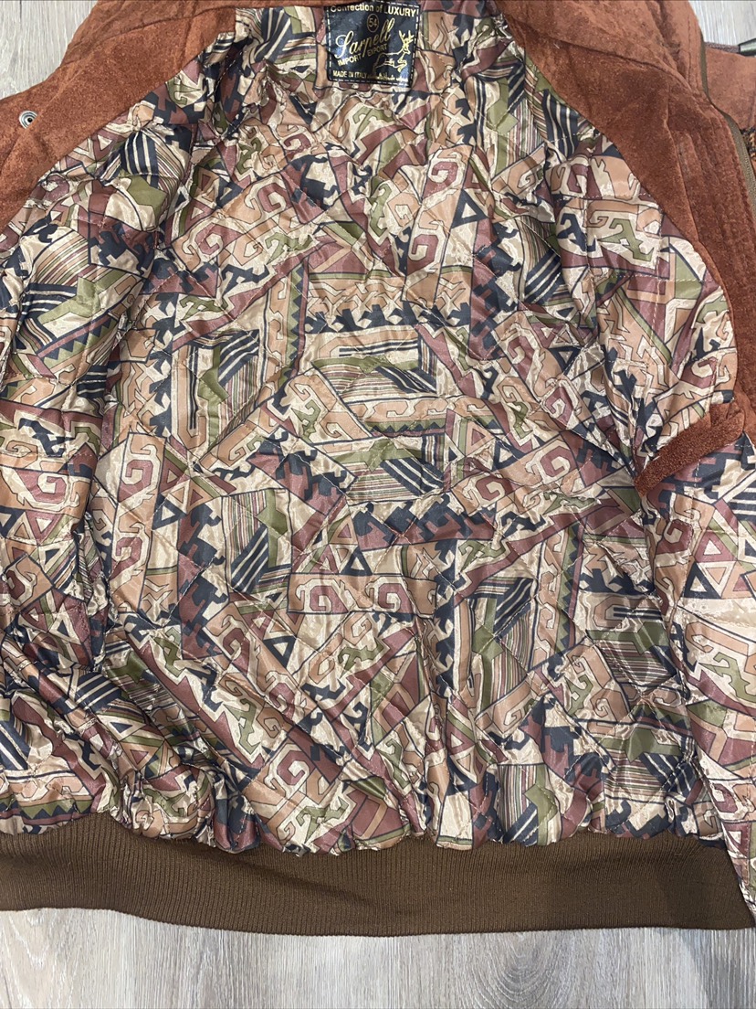 Vintage Men’s Suede Bomber Jacket Boho Aztec Made In Italy Large image indicator(9)