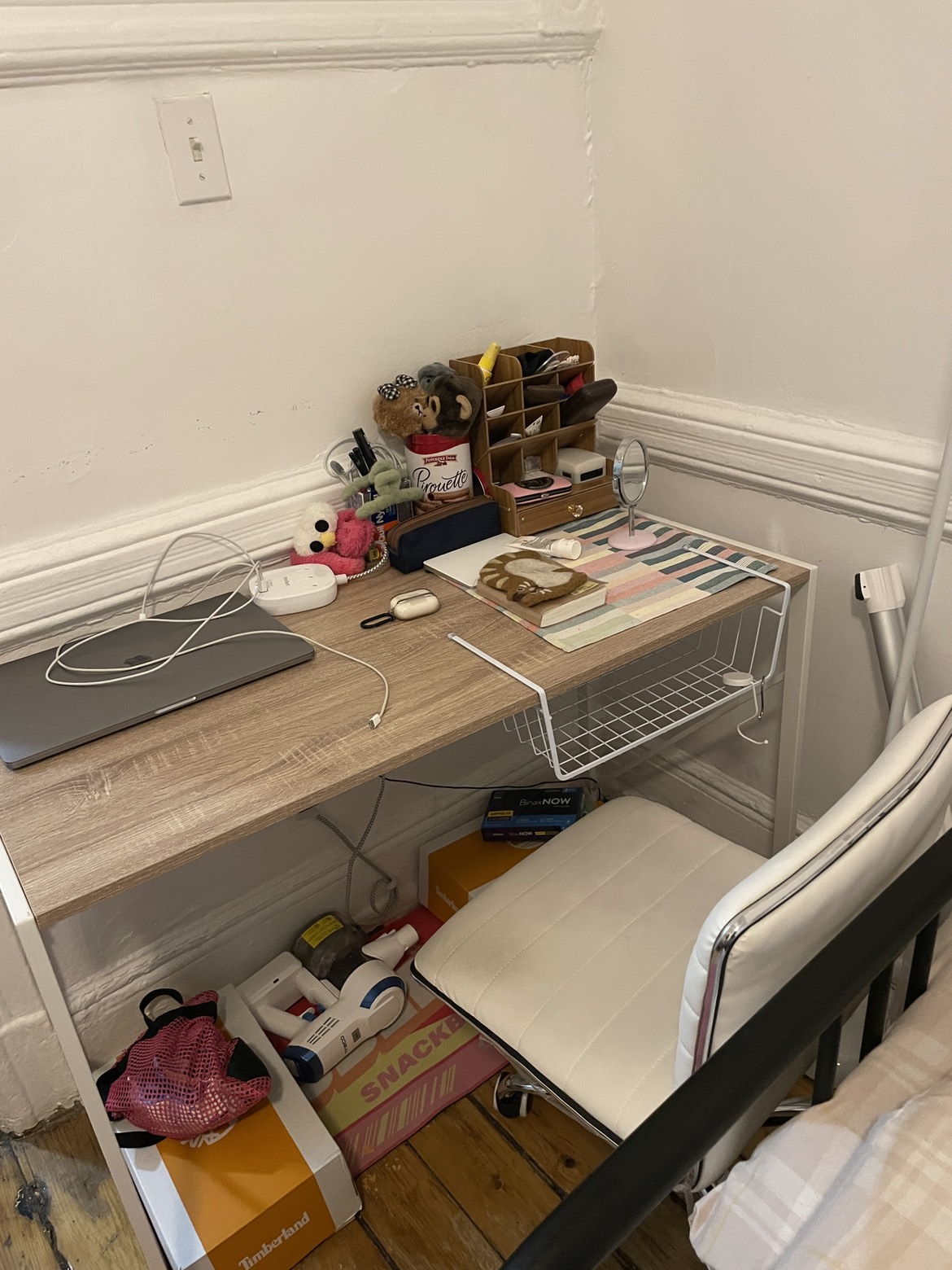 Office table, chair and basket