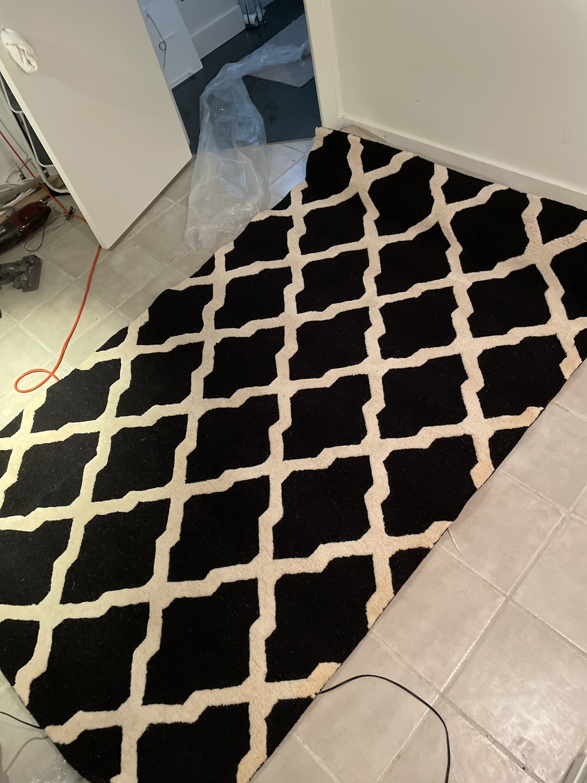 Black and ivory Moroccan Trellis Area Rug 5’ x8’ thumbnail