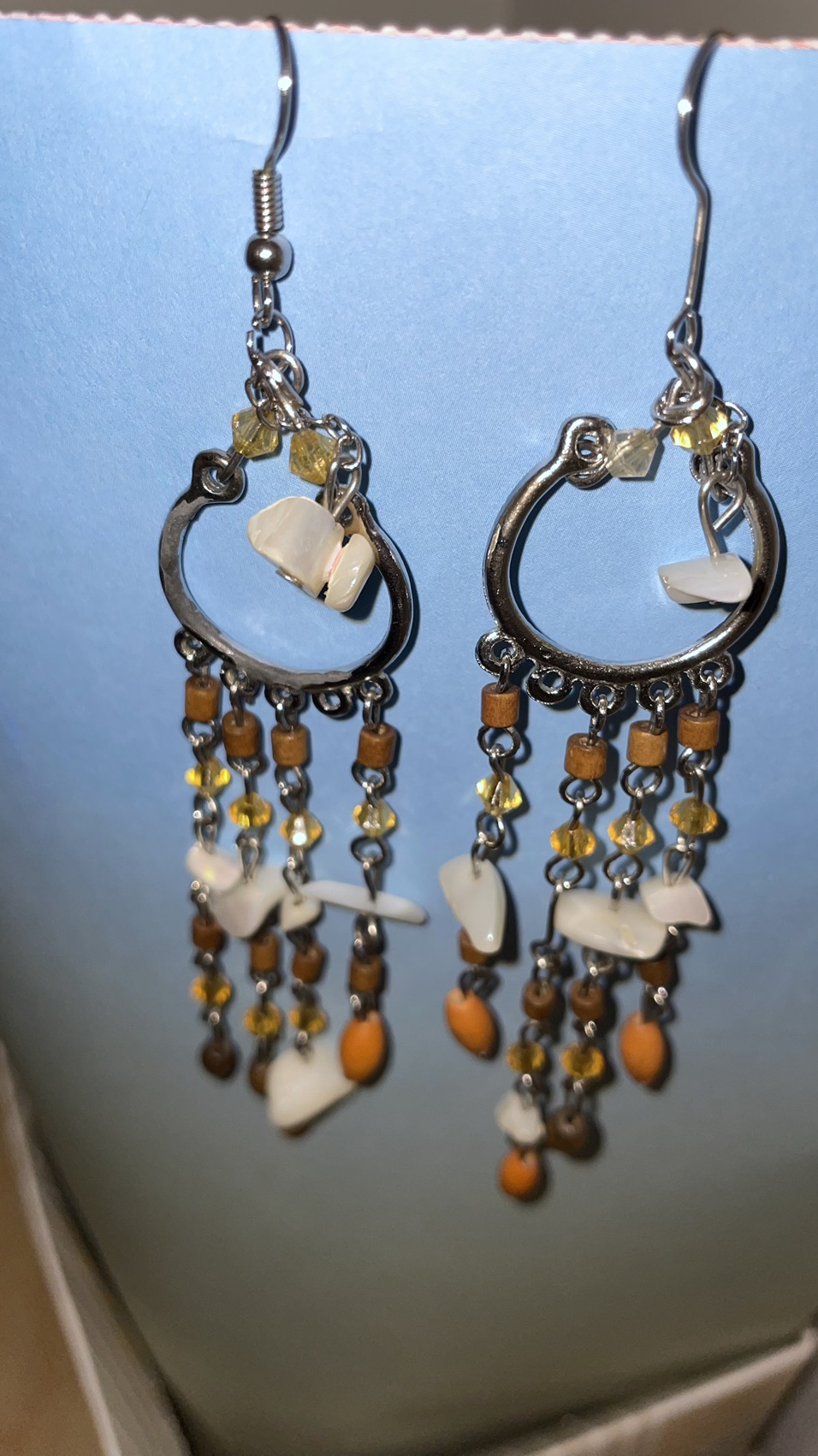 Long Pendant Chandelier Earrings orange white snd brown image indicator(2)