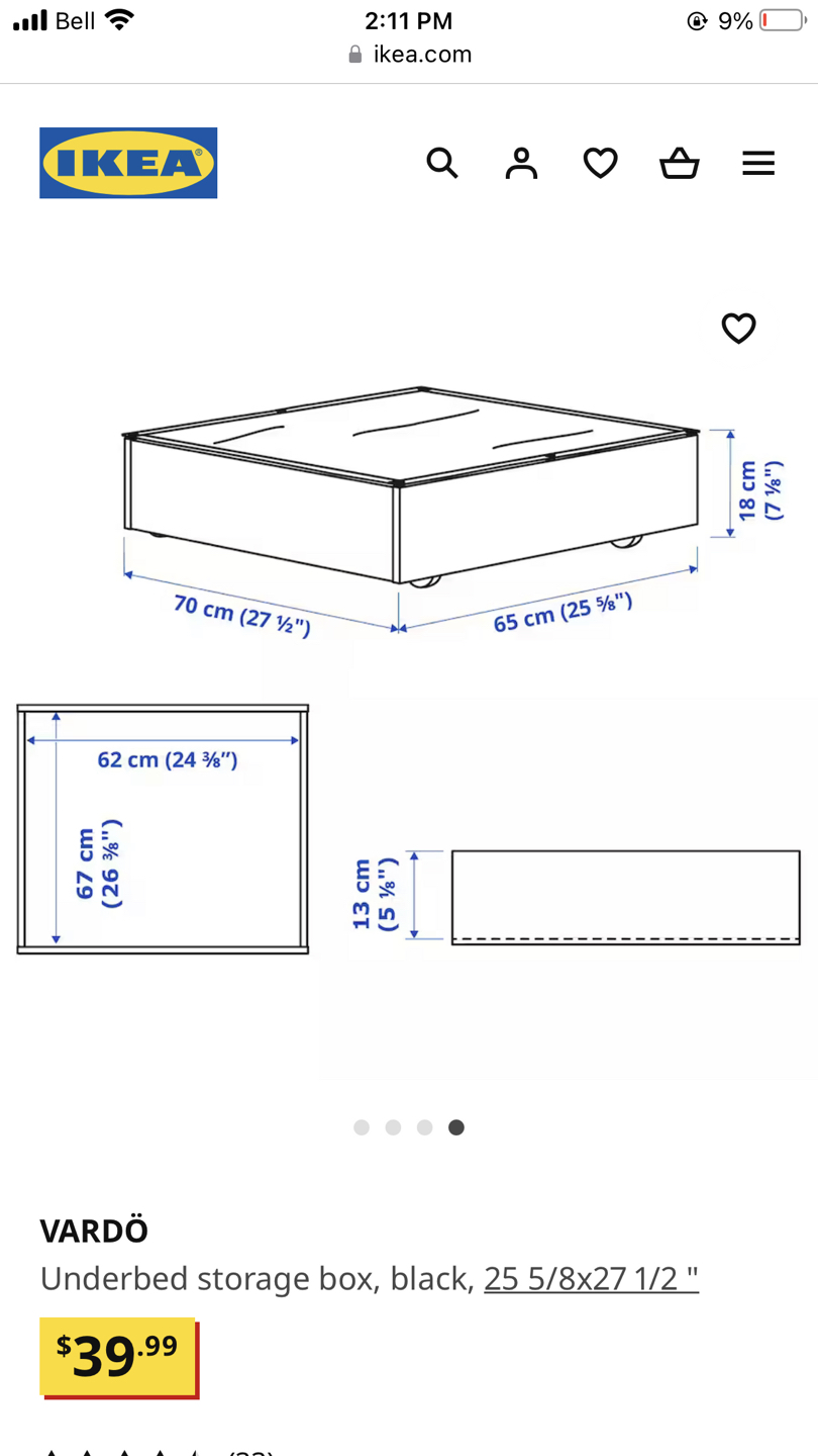 IKEA vardo under bed storage with wheels white - photo 2