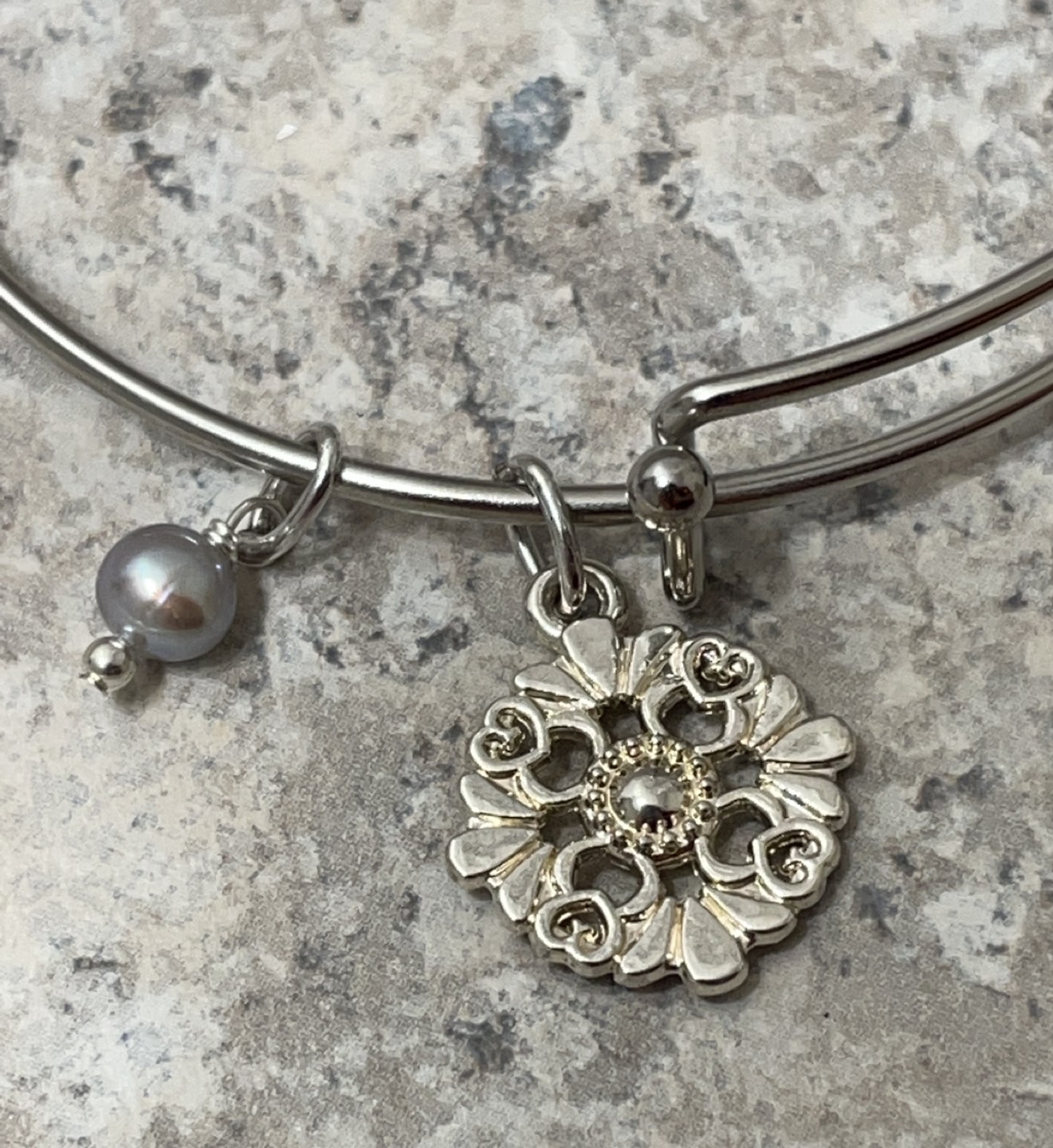 Charm Bangle with Blue Agate & Pearl semi precious stone🎁 - photo 4