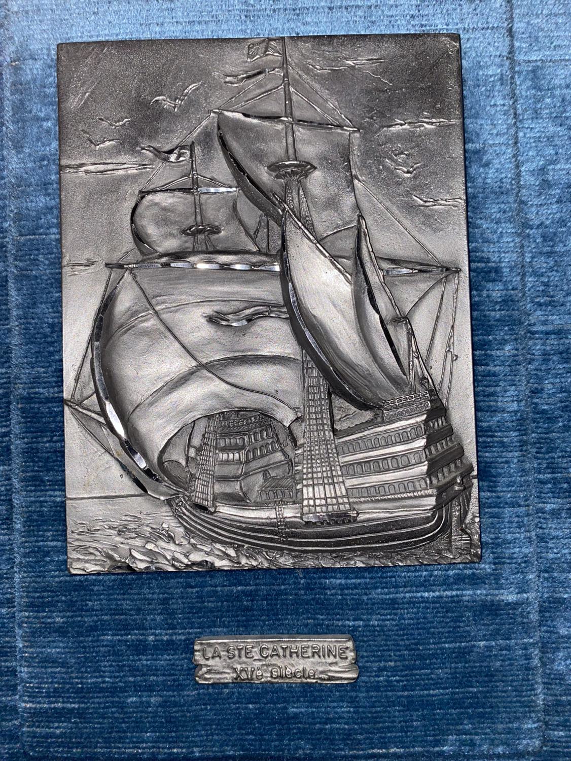 Vintage Pewter Artwork - set of 2 framed ships image indicator(5)