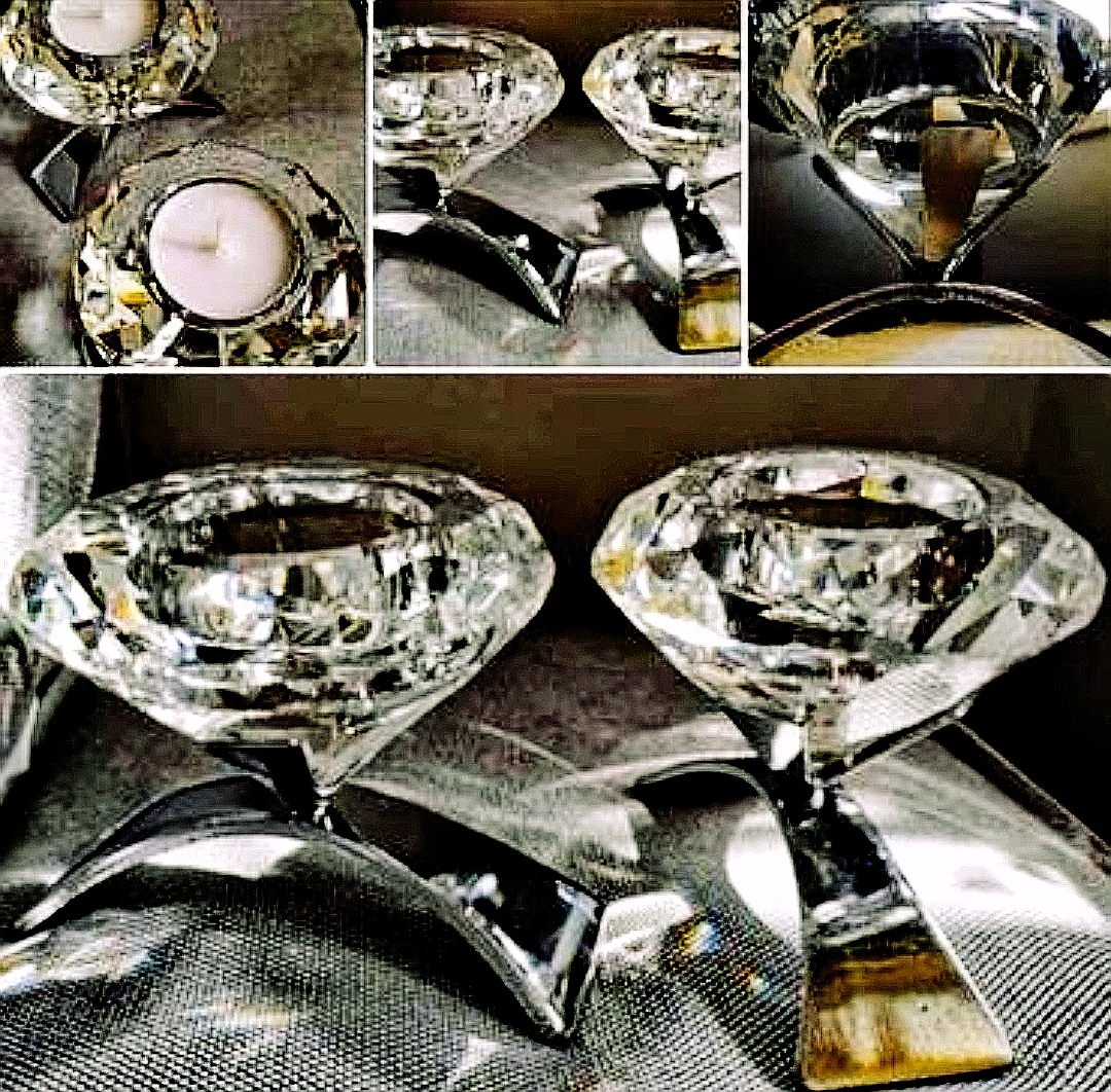 CLEAR CRYSTAL DIAMOND SHAPE, CANDLE HOLDER.