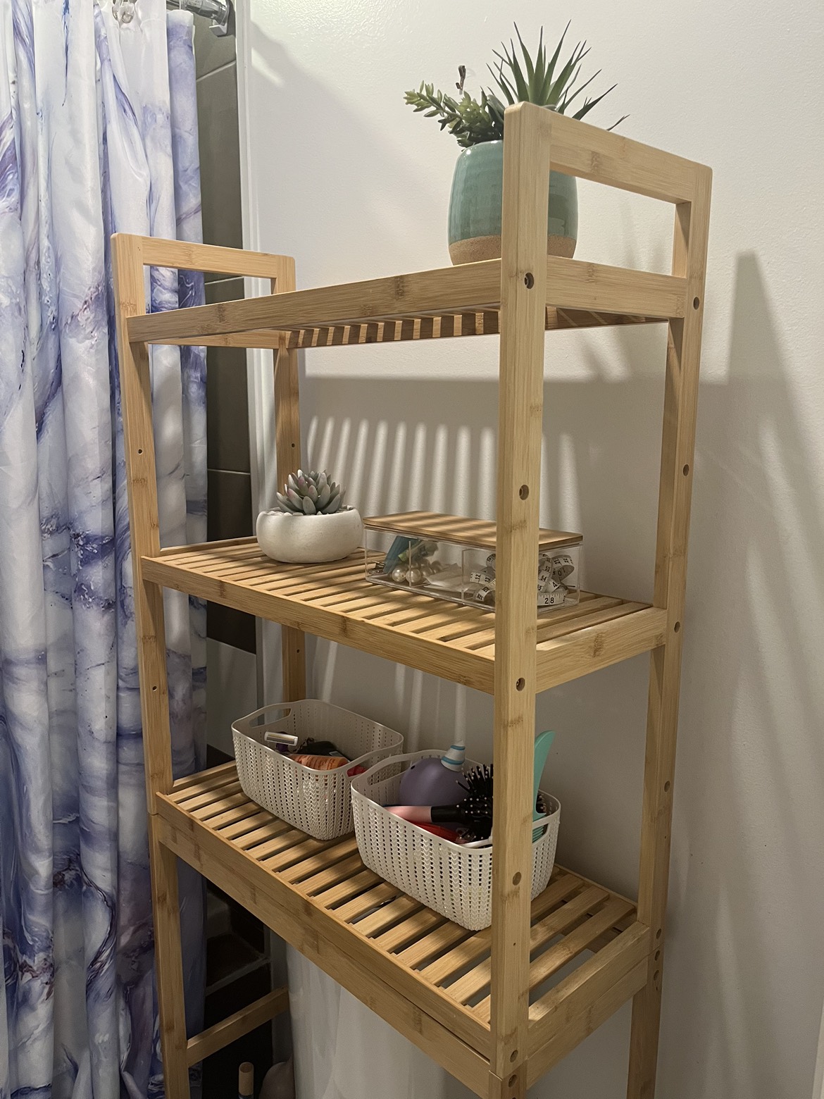 Over toilet bathroom shelf bamboo used - photo 2