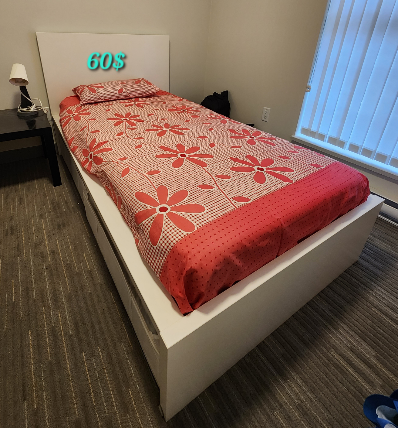 Single bed with mattress and 3 drawer compartments