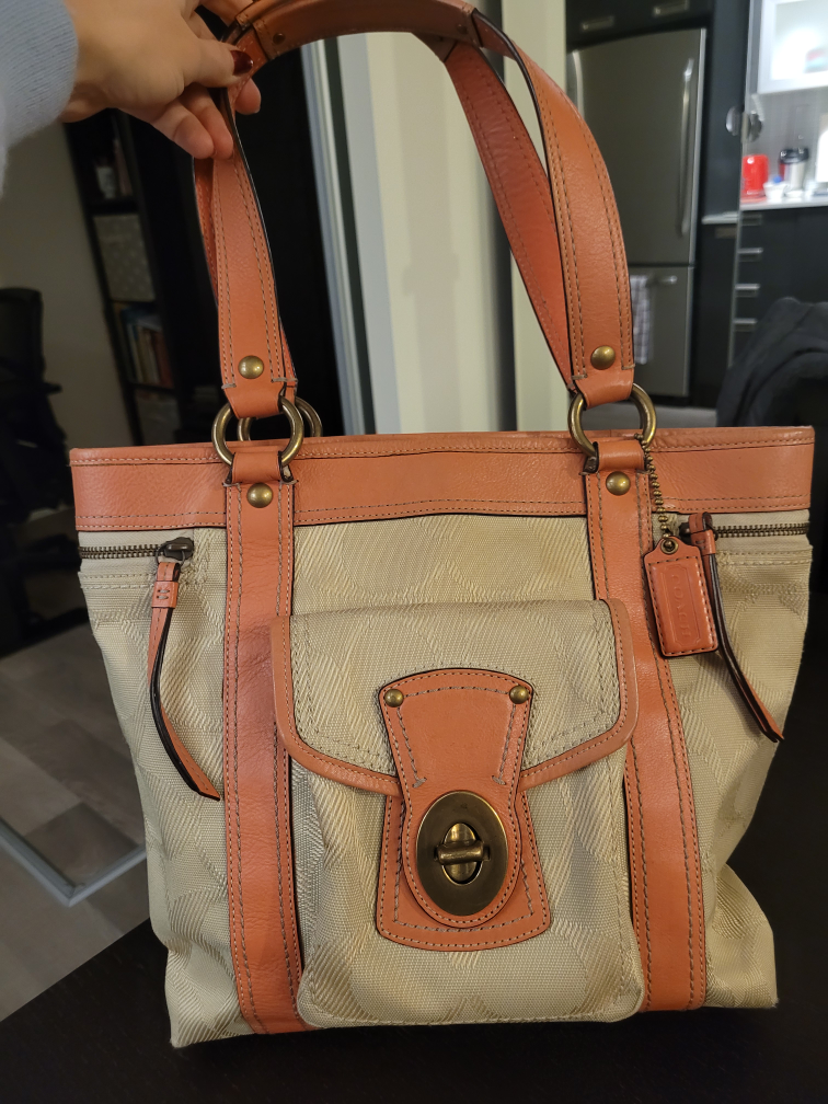 COACH tote style bag, leather and textile thumbnail