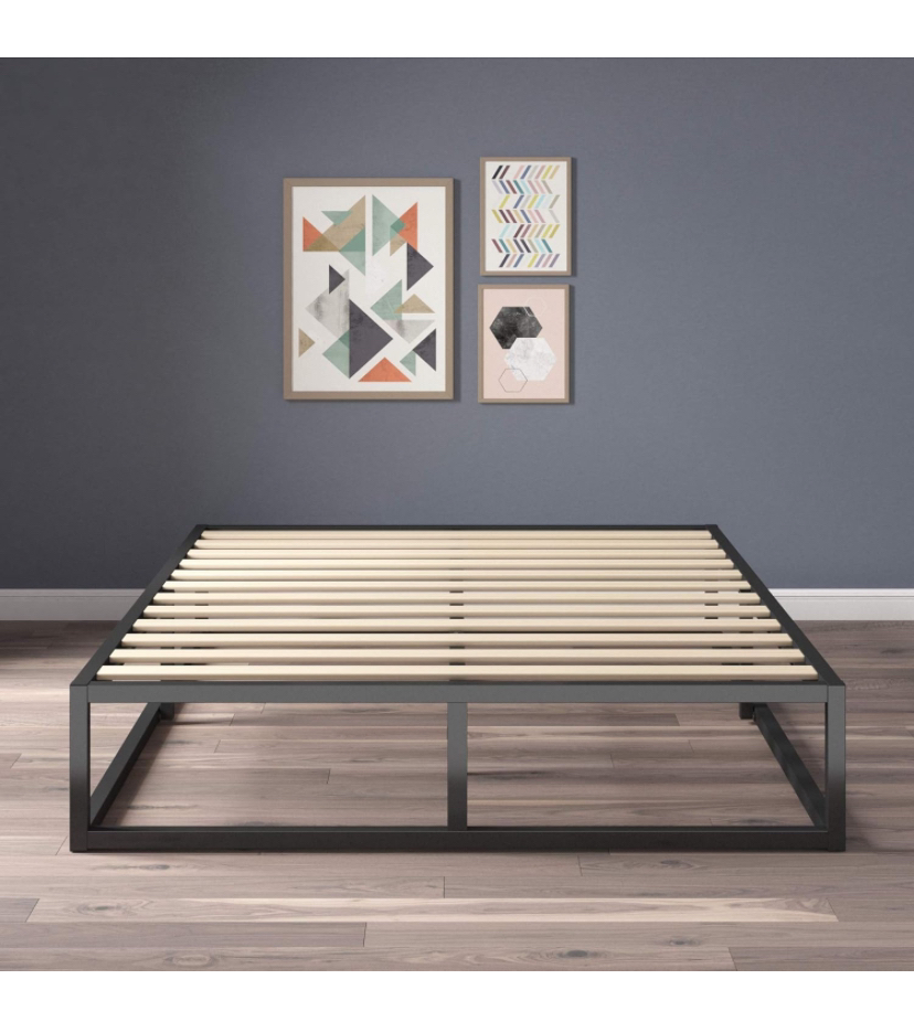 Queen Sized Metal Platforma Bed Frame / Wood Slat Support