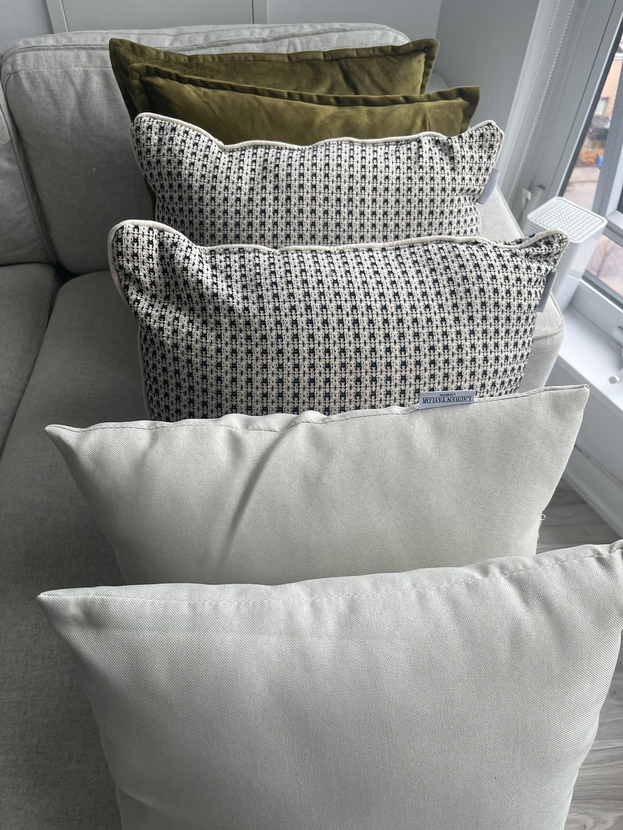 2 sage colour cushions thumbnail