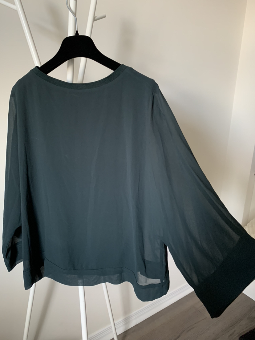 Zara Chiffon Bat Wing Dark Green Top - photo 2