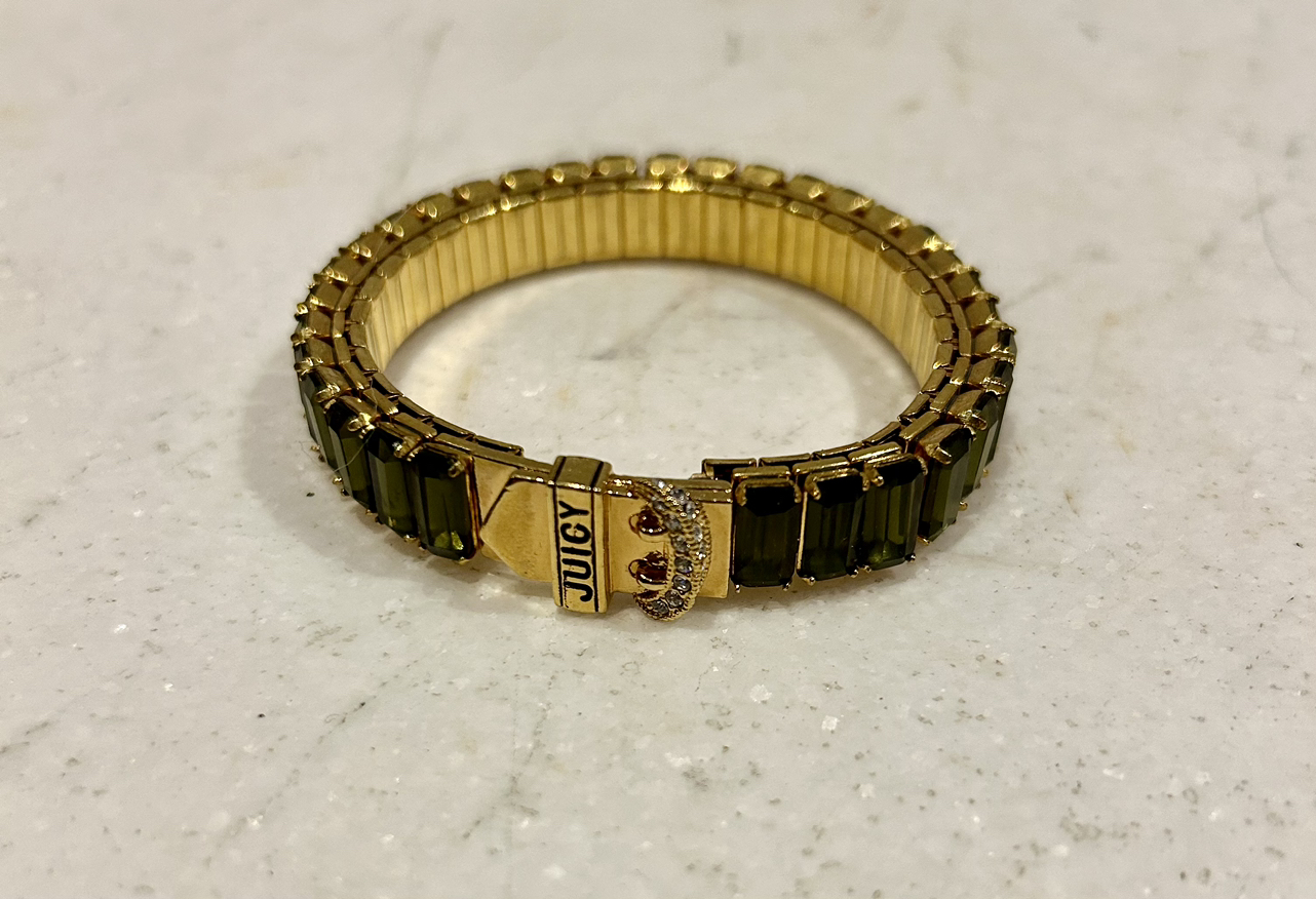 New Juicy Couture green crystal and gold stretch bracelet image indicator(6)