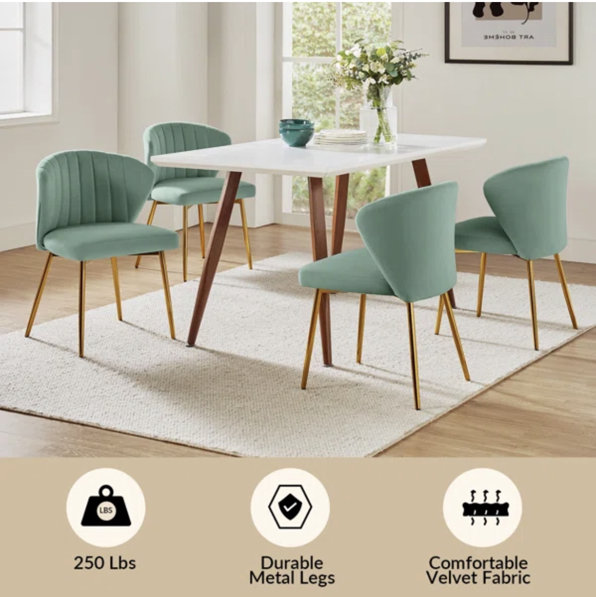 4 sage velvet chairs - photo 3