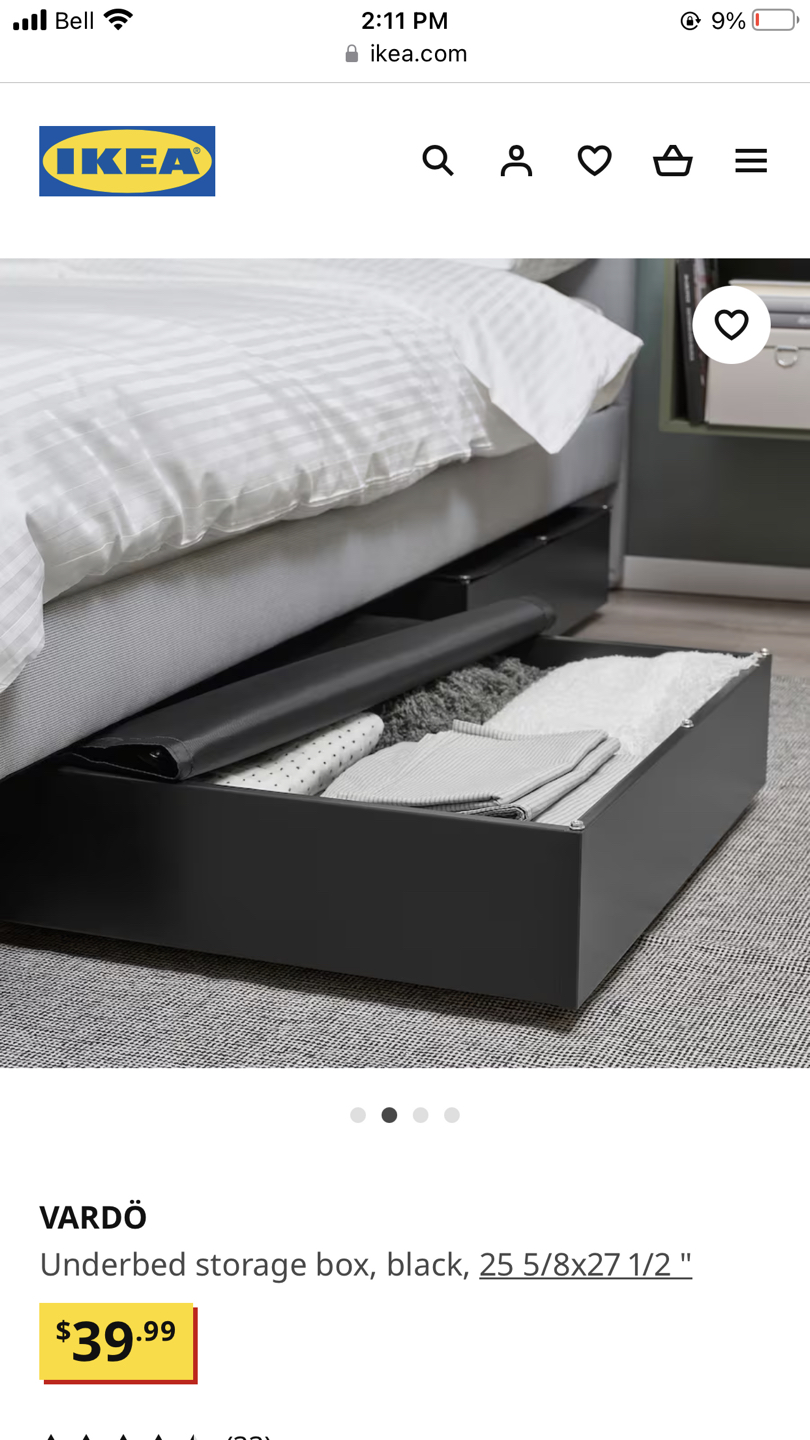 IKEA vardo under bed storage with wheels white