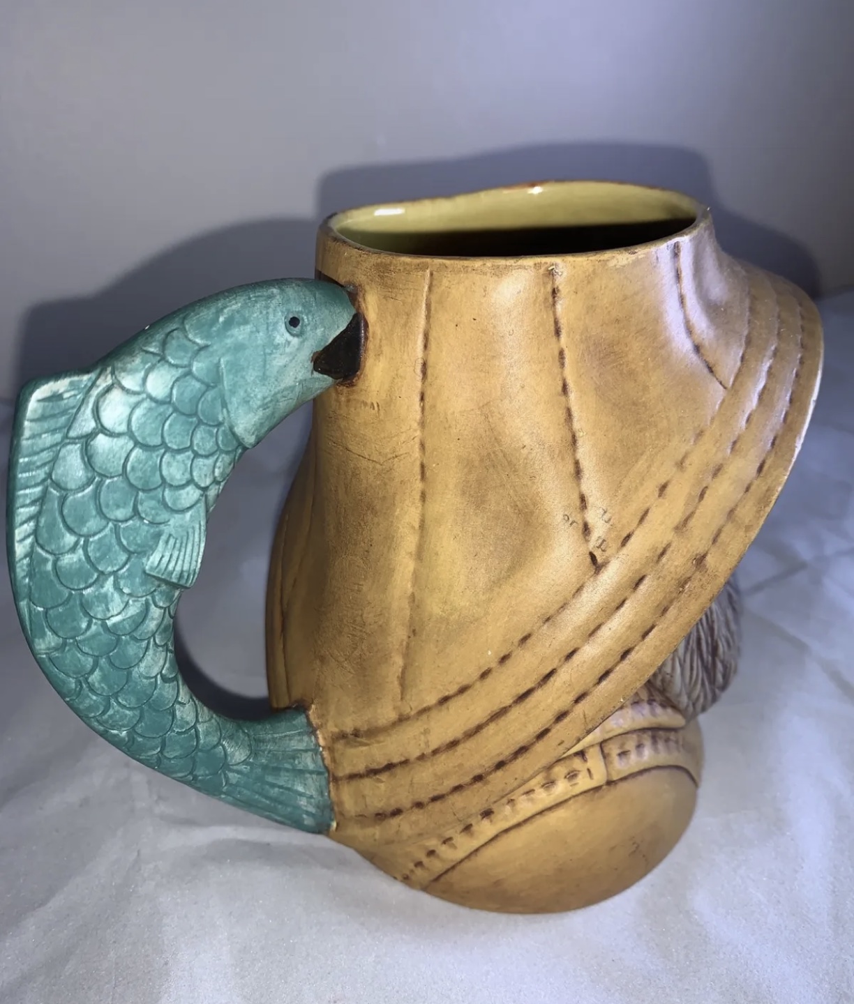 Ceramic Hand Painted Nautical Fisherman Bust Mug Fish Handle image indicator(5)