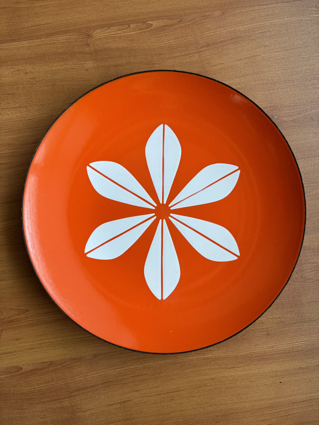 Cathrineholm Norway Enamel Plate Orange White Lotus  Vintage MCM thumbnail