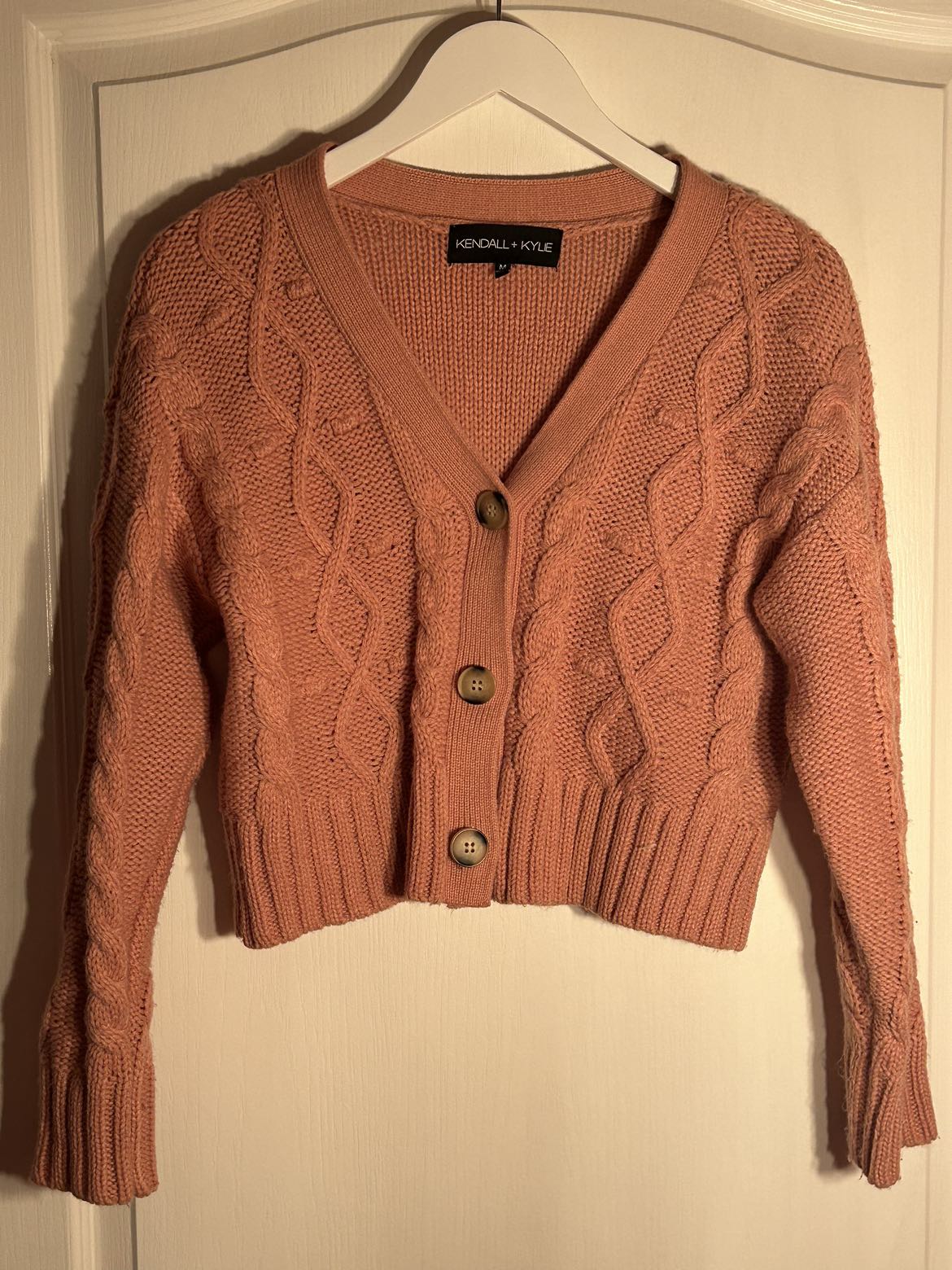 Pink cropped cardigan thumbnail