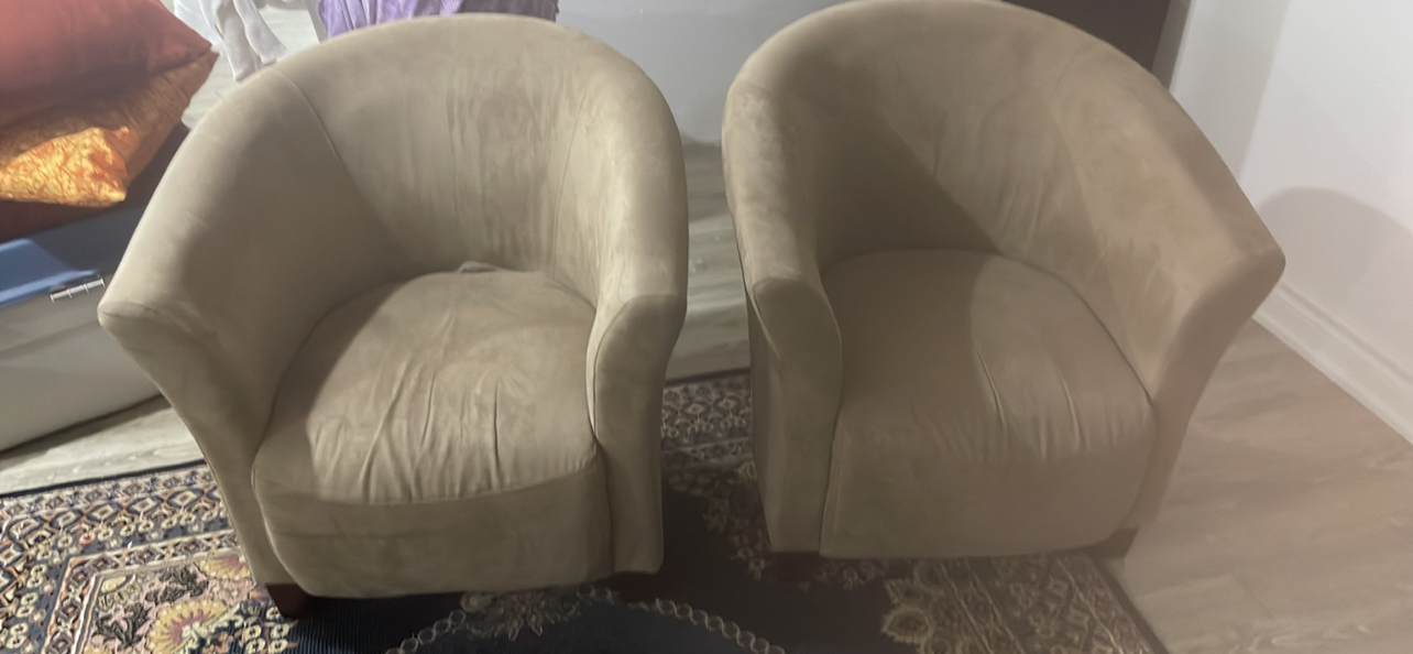 Accent cup chairs sued light brown thumbnail