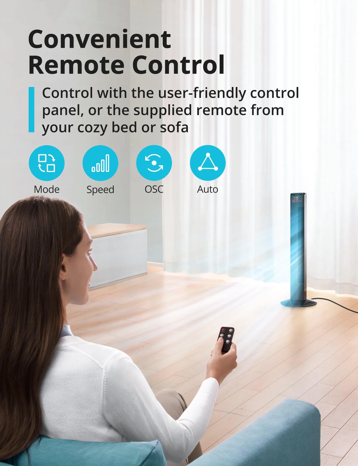 (BRAND NEW!) Portable Tower fan w Remote control, Quiet cooling - photo 3