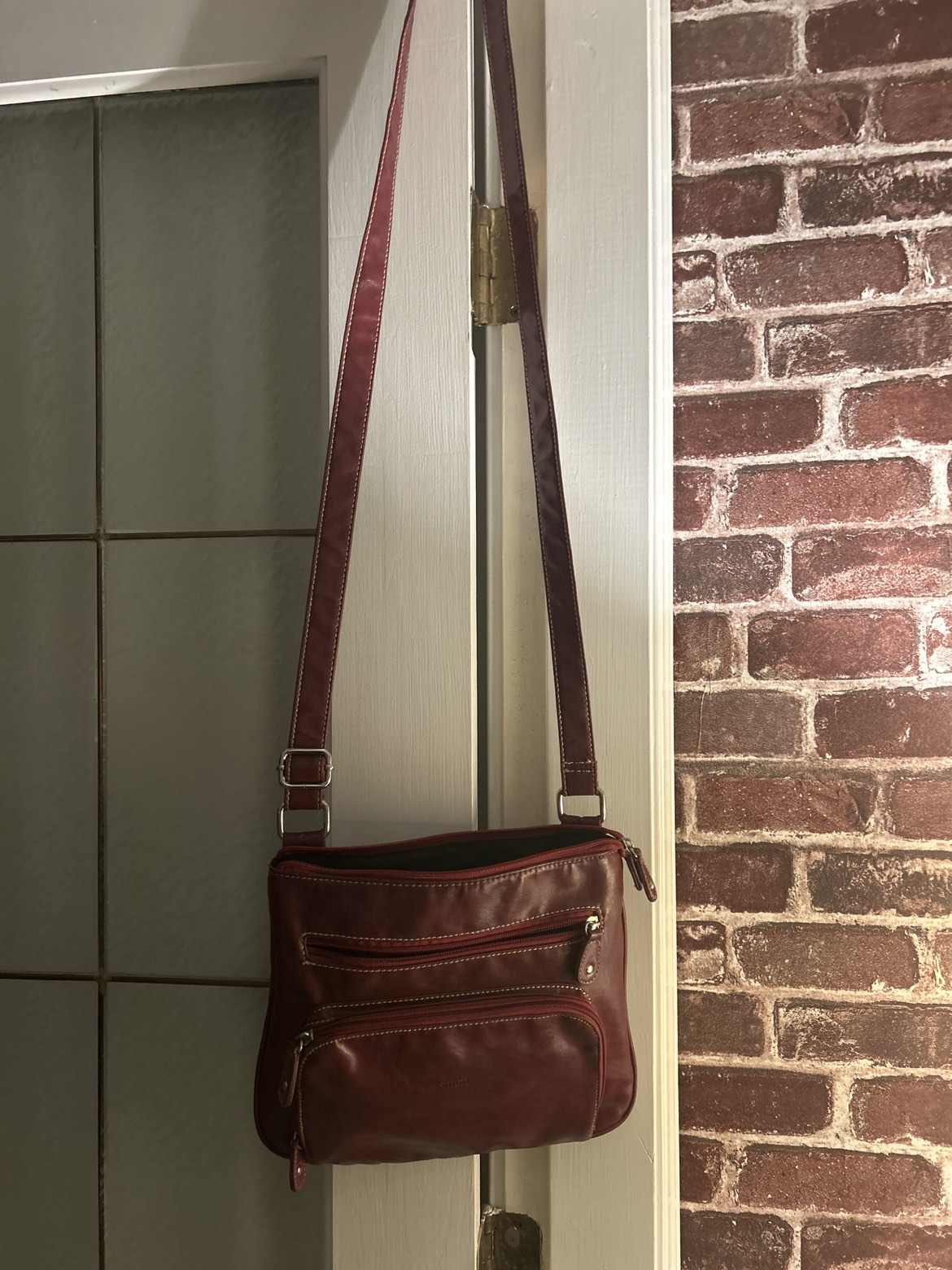 Red vegan leather crossbody bag #SellingSpree thumbnail