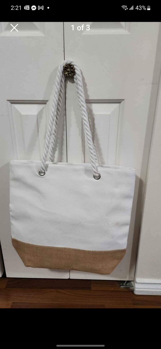 Large White Tote Bag with Zipper