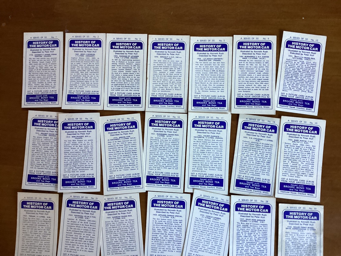 35. 1950’s BOND TEA HISTORY OF THE MOTOR CAR Trading Cards image indicator(8)