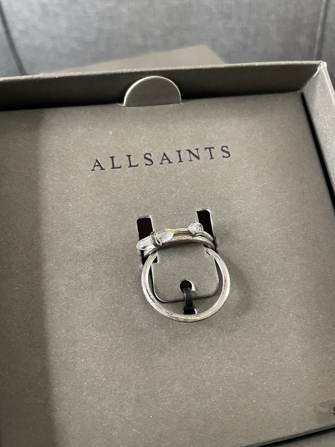Allsaints Silver Metallic Trinity Rings image indicator(2)