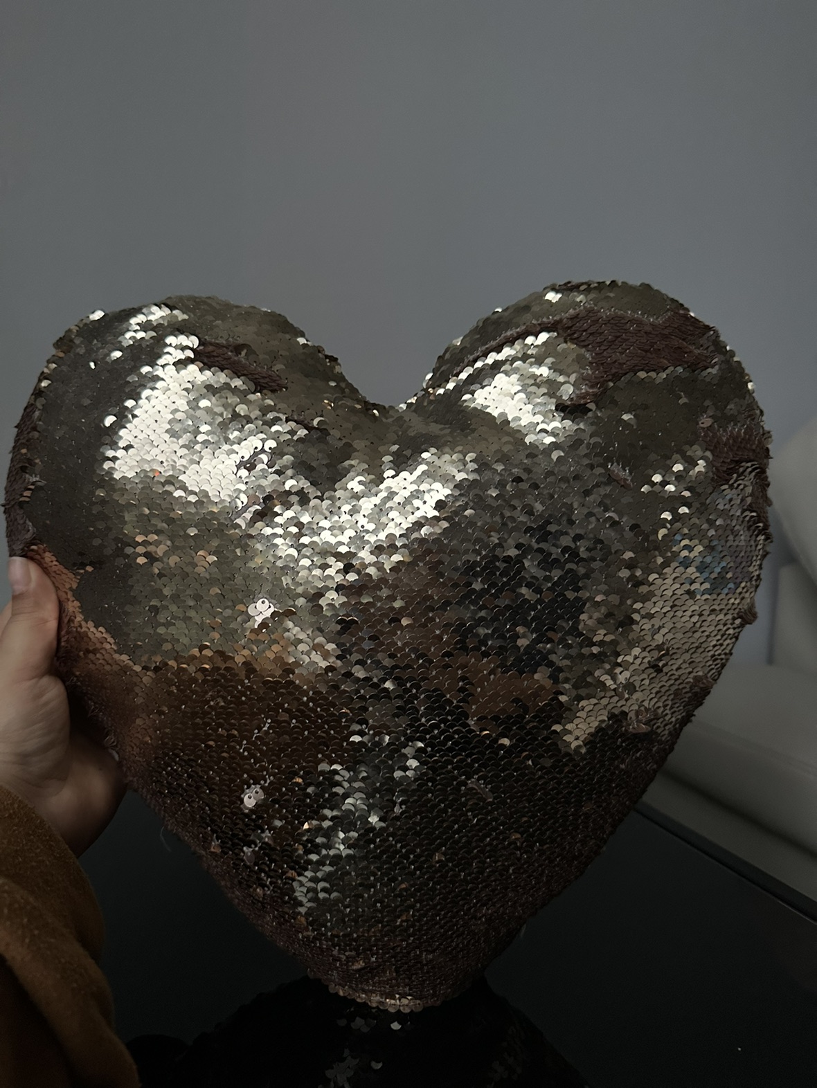 Gold/rose gold heart shaped decorative pillow