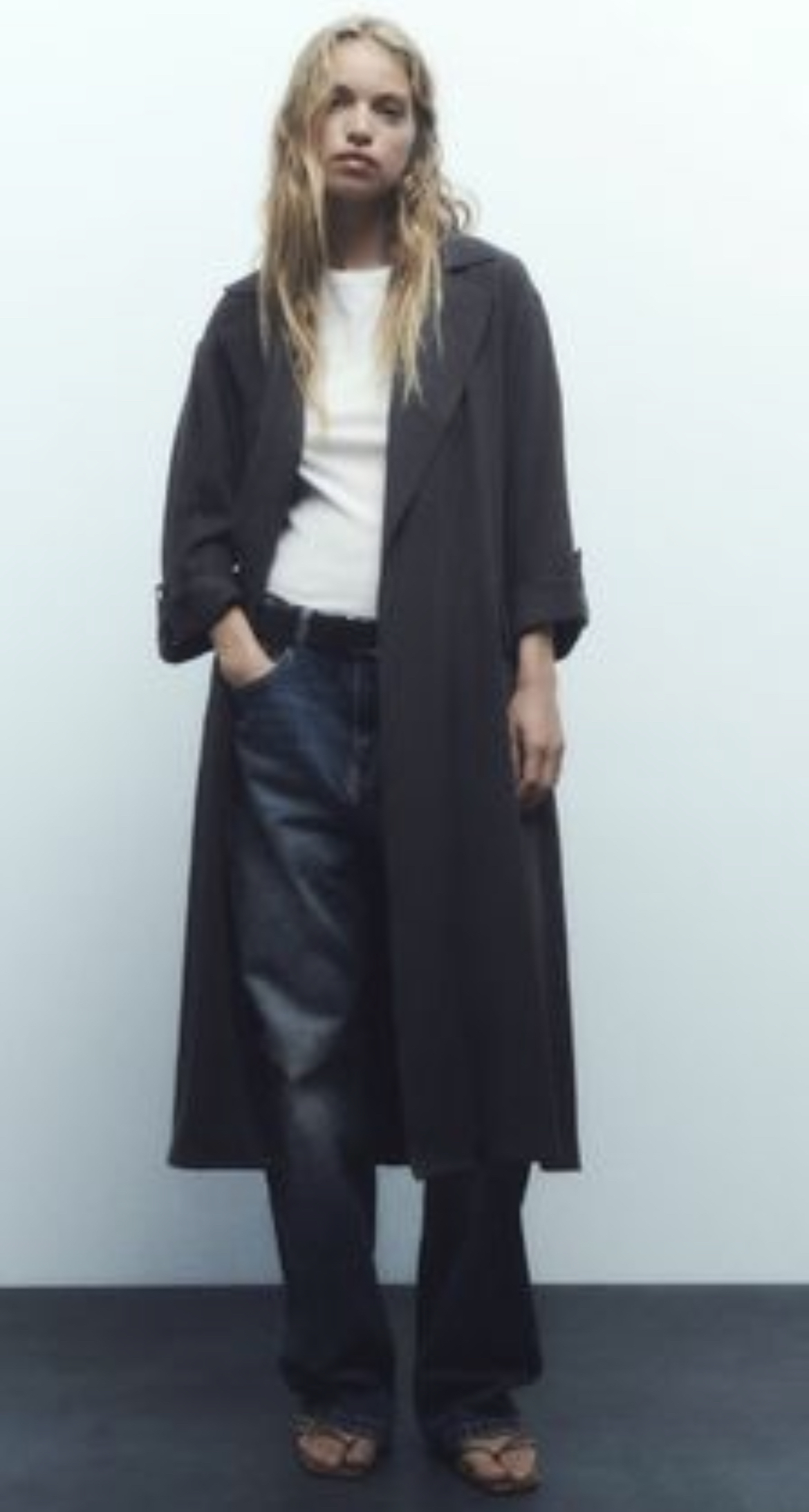 Zara lightweight trench coat, black sz S - photo 2