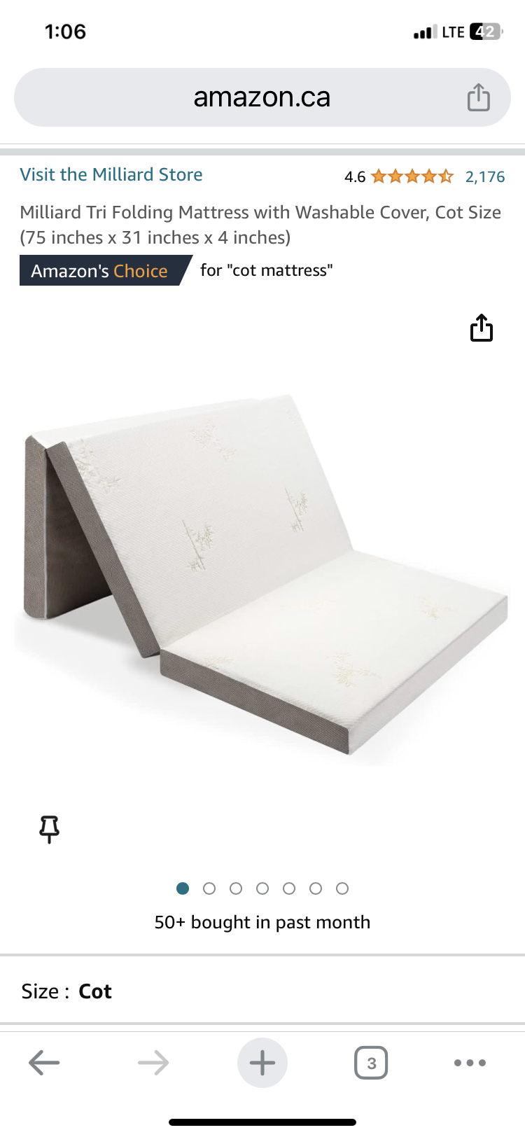 Tri Folding Mattress with Washable Cover from Amazon