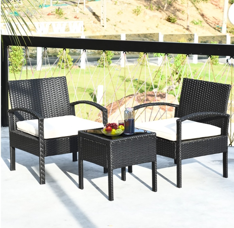 3PCS Patio Rattan Furniture Set Table