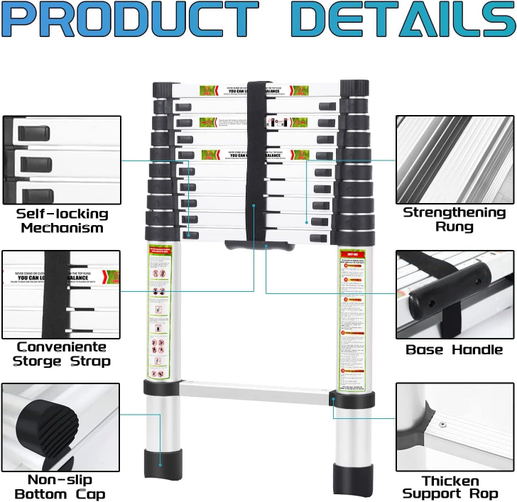 RIKADE Telescopic Ladder, 20.34FT Aluminum Telescoping Ladder image indicator(3)