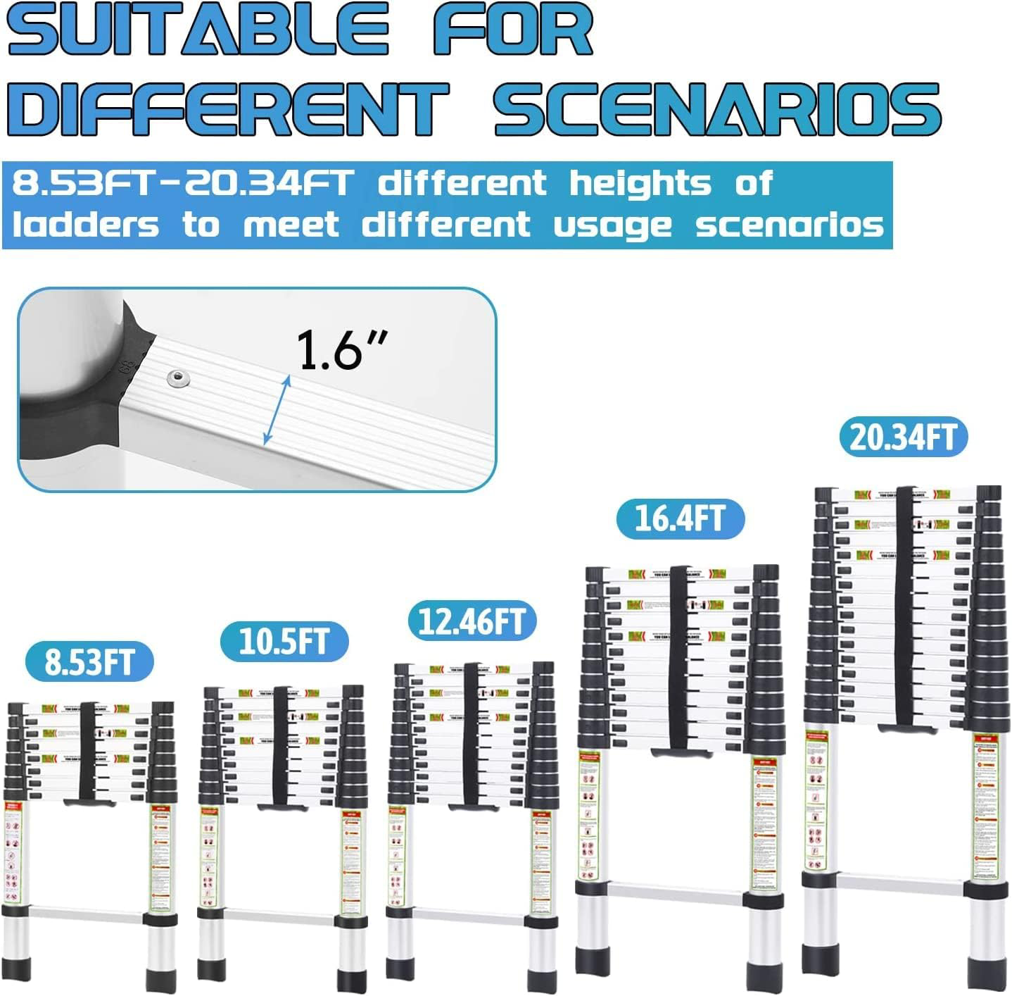 RIKADE Telescopic Ladder, 20.34FT Aluminum Telescoping Ladder image indicator(5)