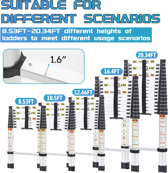 RIKADE Telescopic Ladder, 20.34FT Aluminum Telescoping Ladder image indicator(7)
