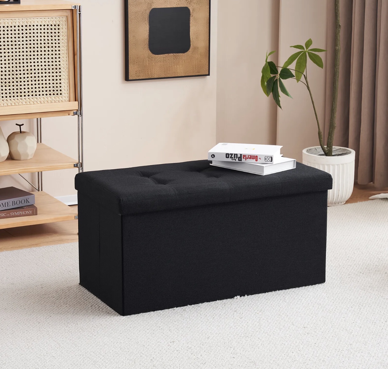 30” Folding Storage Bench Ottoman (Black) thumbnail