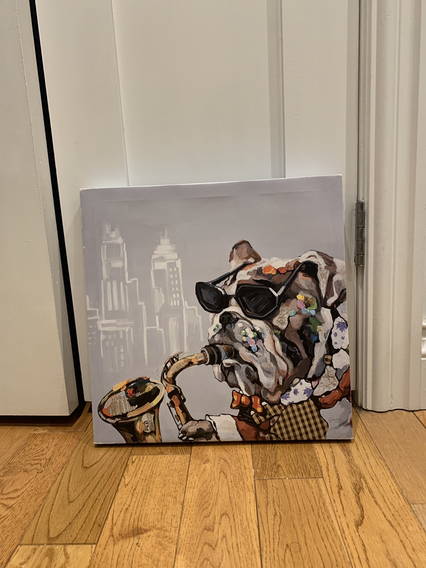 Canvas, Frame - Bulldog playing saxophone - E.Brodsky -