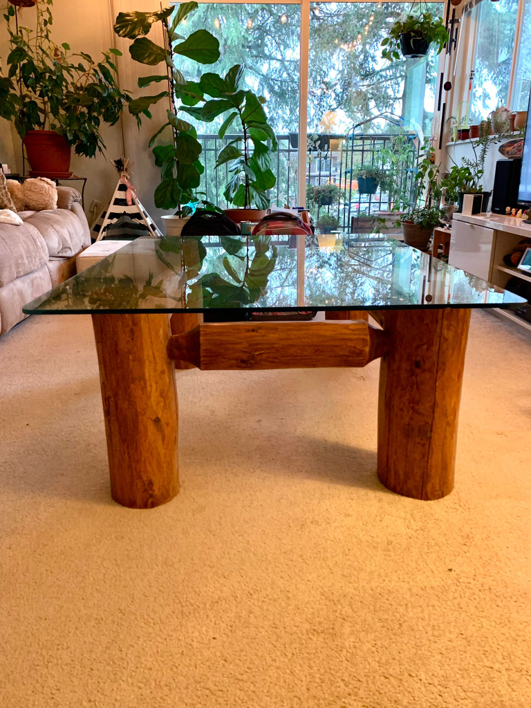 Rustic Oak Coffee Table with Glass Top image indicator(2)